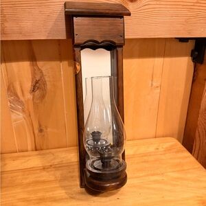 Vintage Wooden Wall-Mounted Oil Lamp